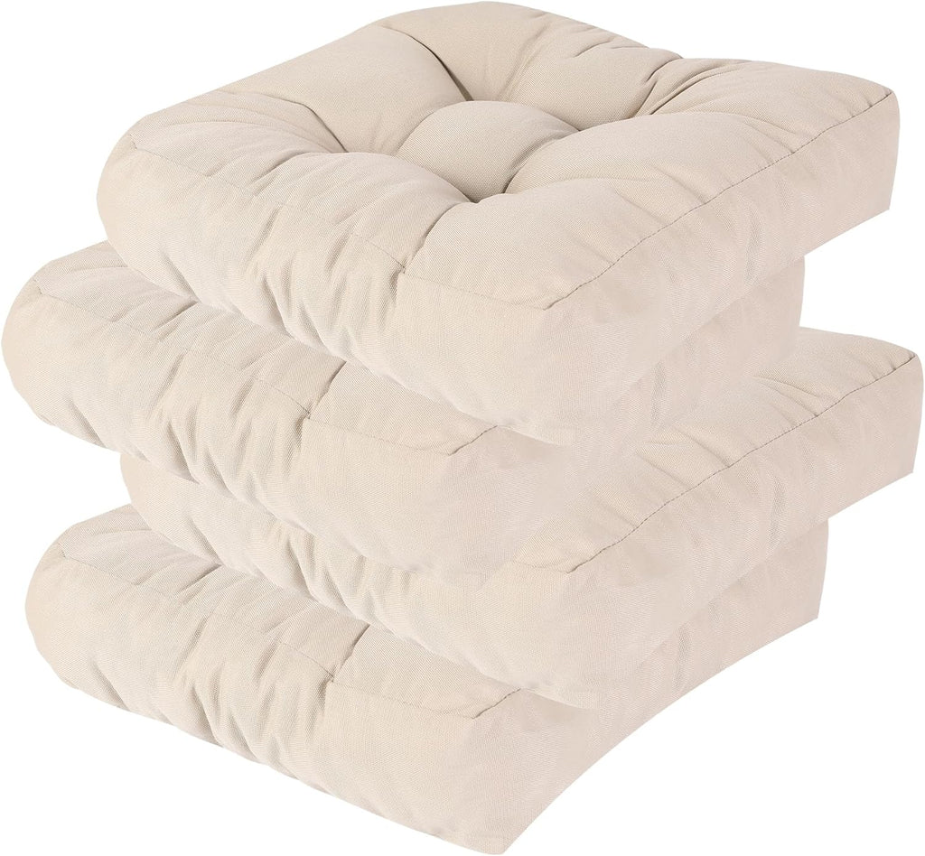 RACE LEAF 4 Pack 17x17 Inch Patio Chair Cushions, Memory Foam Seat Cushions Waterproof with Tufted Design & Non-Slip Backing (Khaki)