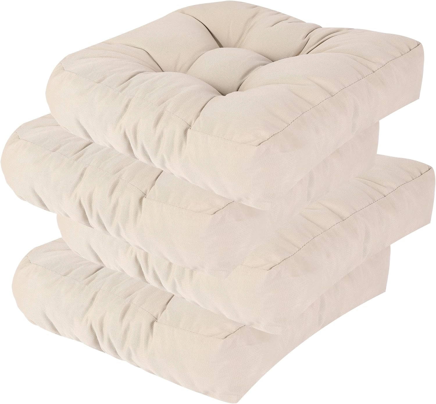 RACE LEAF 4 Pack 19x19 Inch Patio Chair Cushions, Memory Foam Seat Cushions Waterproof with Tufted Design & Non-Slip Backing (Khaki)