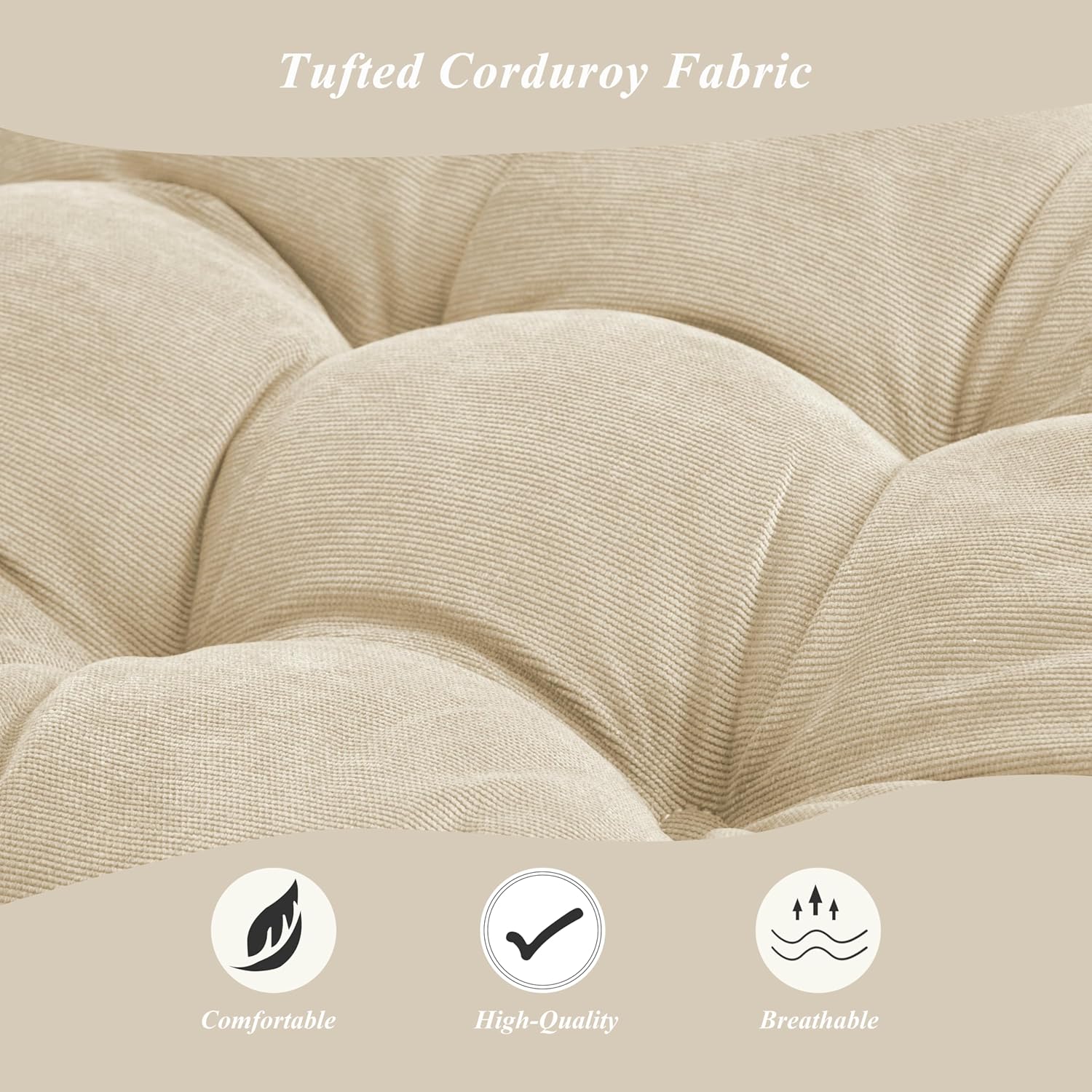 Meditation Floor Pillow 22×22 Inch 1 Pack Large Floor Cushions for Adults Square Tufted Corduroy Floor Pillows for Yoga Living Tatami Room Beige