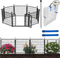 ADAVIN 32 in(H) Garden Fence with Low Threshold Door,14 Panels Total 31Ft(L) Dog Fences for The Yard, Outdoor or Indoor Dog Playpen, Black Metal Garden Fencing Animal Barrier