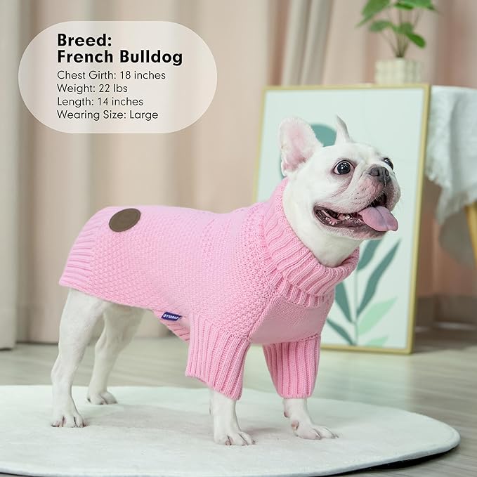 cyeollo Dog Sweater Knitwear Turtleneck Soft Knitwear Pullover Sweaters with Leash Hole Warm Dog Clothes for Medium Dogs,Pink, XXL