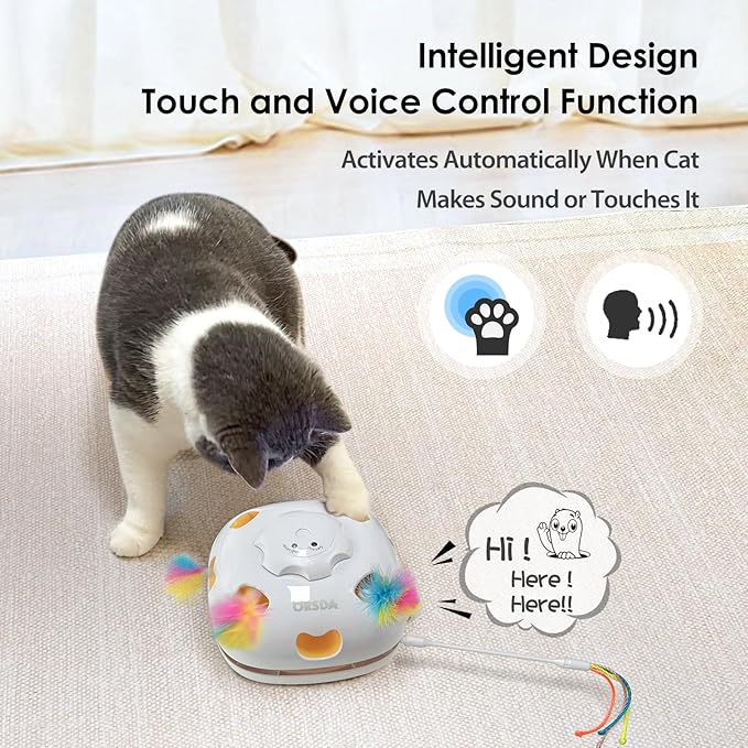 ORSDA Cat Toys, 4 in 1 Interactive Cat Toys for Indoor Kitten, Automatic Electric Enrichment Hide and Seek, Chase The Feather, 8 Holes Mice Whack-A-Mole, Catch Magic Wand