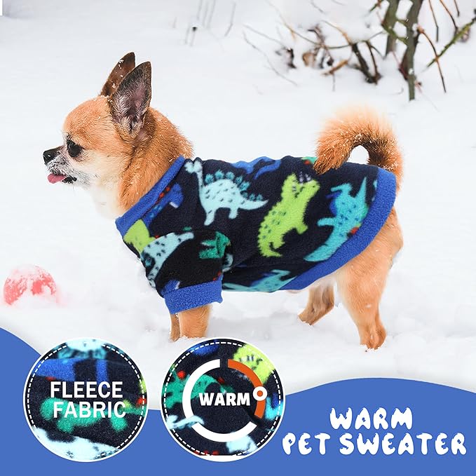 2 Pieces Dog Sweaters for Small Dogs, Fall Winter Fleece Dog Clothes, Soft and Warm Puppy Sweater Doggie Coat for Winter Pet Cloting for Chihuahua Yorkie (Stars, Dinosaurs, Medium)