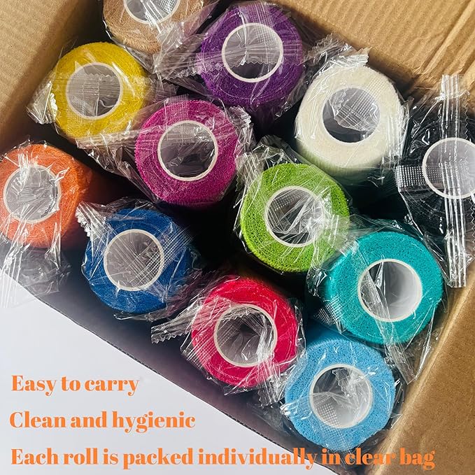 24 Rolls Self Adhesive Bandage Wrap, Vet Wrap 4 Inch for Horses Dogs Wounds Care Dressings, Elastic Self Stick Cohesive Bandage Wrap, Wrist, Sports, Ankle Tape Leg Wraps (Mixed)