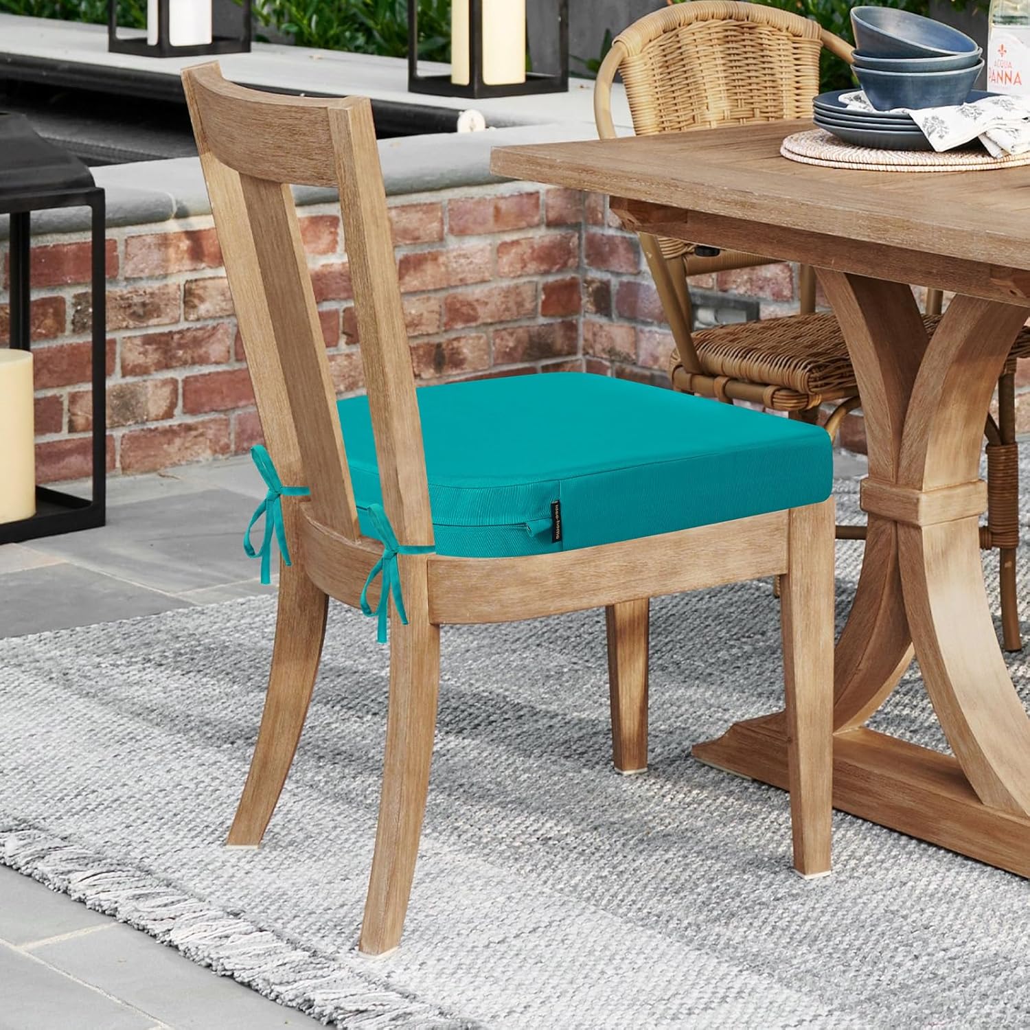 idee-home Outdoor Chair Cushions Set of 4, Thick 17" x 17" x 3" Patio Chair Cushions for Outdoor Furniture Waterproof with Ties, Seat Cushion, Patio Chair Pads Dining Chair Blue