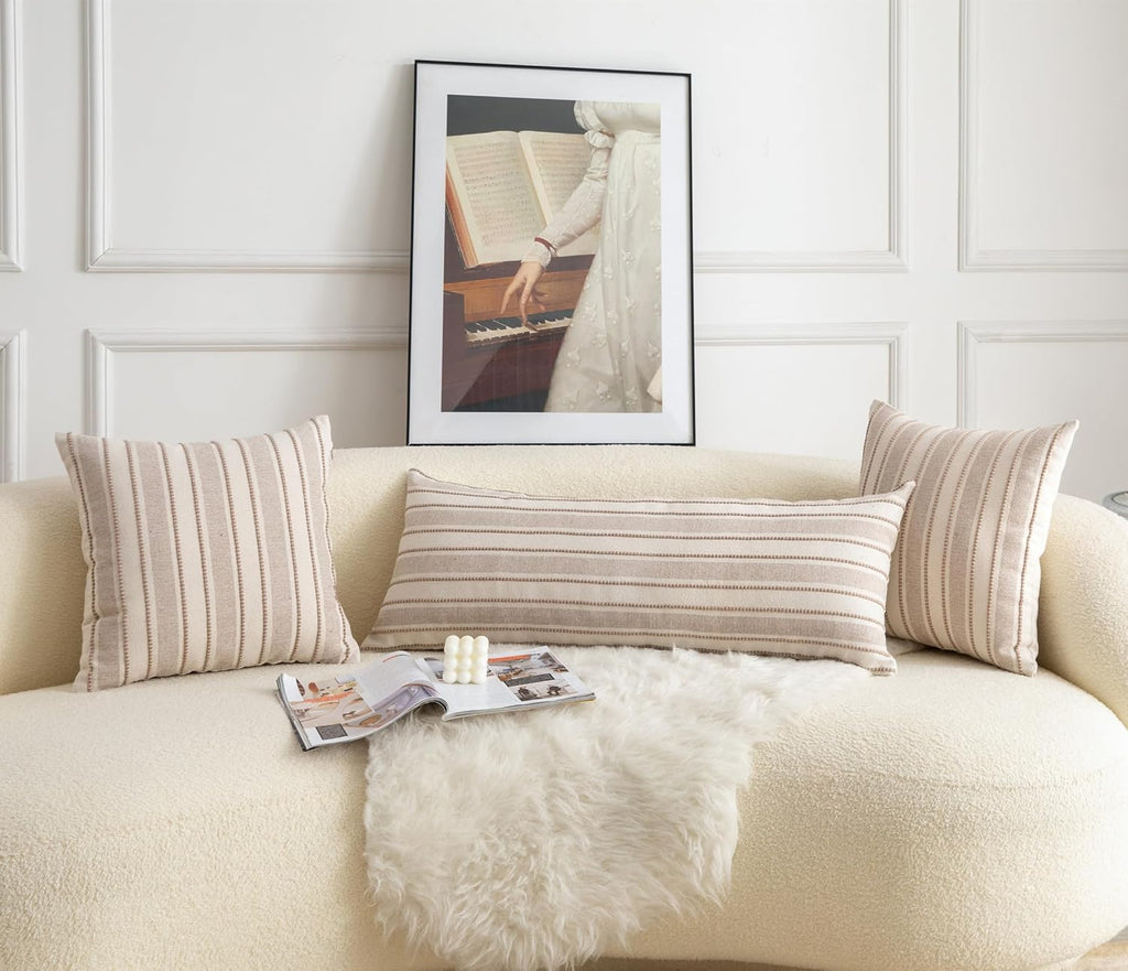 Decorative Boho Lumbar Pillow Covers, Modern Farmhouse Couch Pillowcase, 14 x 36 Long Accent Body Throw Pillow Covers, Sofa Bed Living Room Decor Cushion Case, Taupe and Beige, Pack of 1