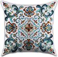 Vintage Boho Floral Print Throw Pillow Cover, Orange, Blue - Retro Rust Floral Decor Pillowcase, Indoor Outdoor Cushion Case for Sofa Couch Bed Living Room Bedroom Home (White&Blue, 18x18inch)