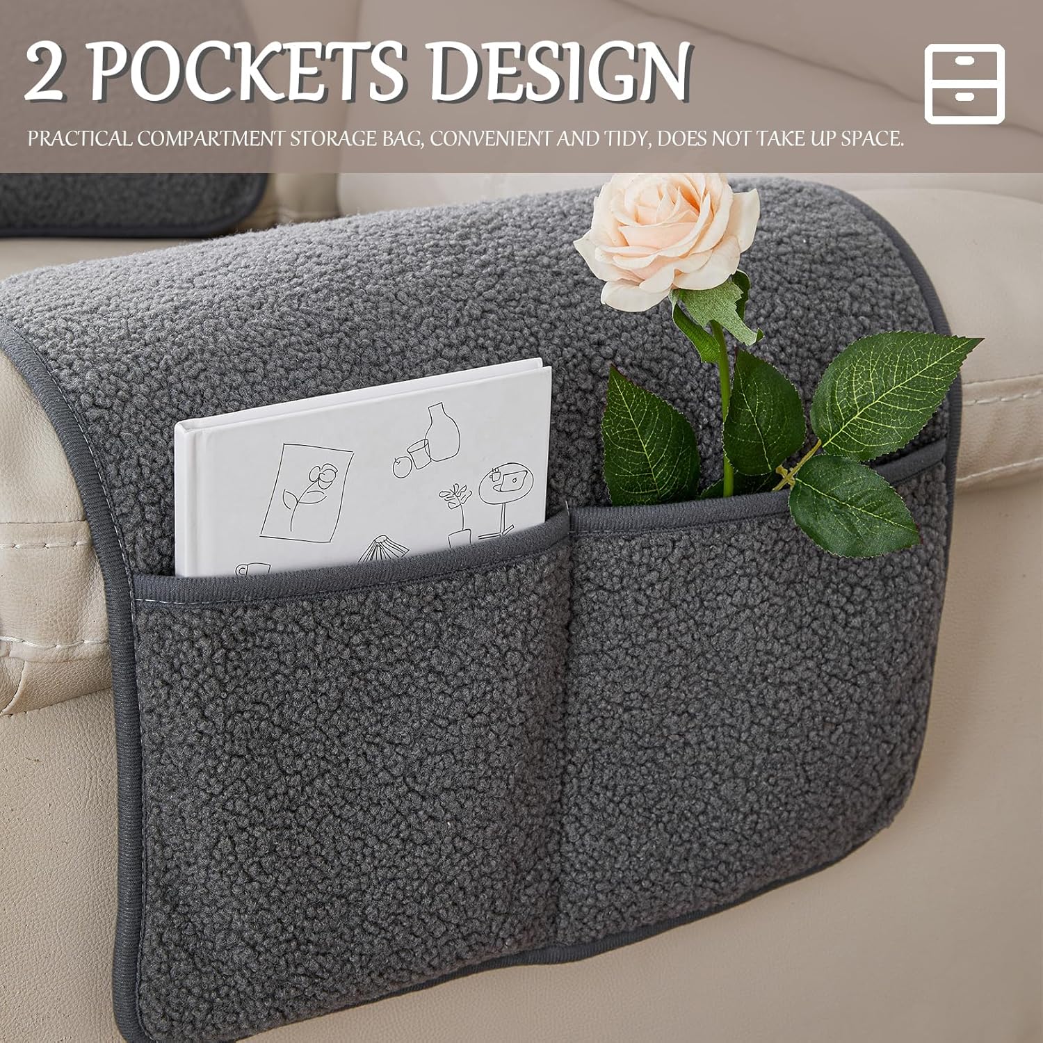 Armrest Cover, Recliner Chair Protector, Furniture Protector Slip, Side Storage Pocket, Stretch Armchair Couch Arm Rest Cover for Recliner, Chair, Sofa (Light Gray,1 Seater(3pcs))