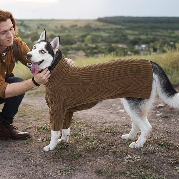 ASENKU Dog Sweater, Dog Sweaters for Medium Dogs, Warm Pullover Doggie KnitTurtleneck Warm Clothes for French Bulldog, Boston Terrier（Coffee, L）