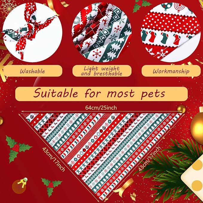 Newwiee 100 Pieces Christmas Dog Bandanas Bulk for Dogs Holiday Triangle Bibs Scarf Xmas Soft Breathable Large Dog Christmas Santa Scarf Accessories for Dog Pet Puppy Cat