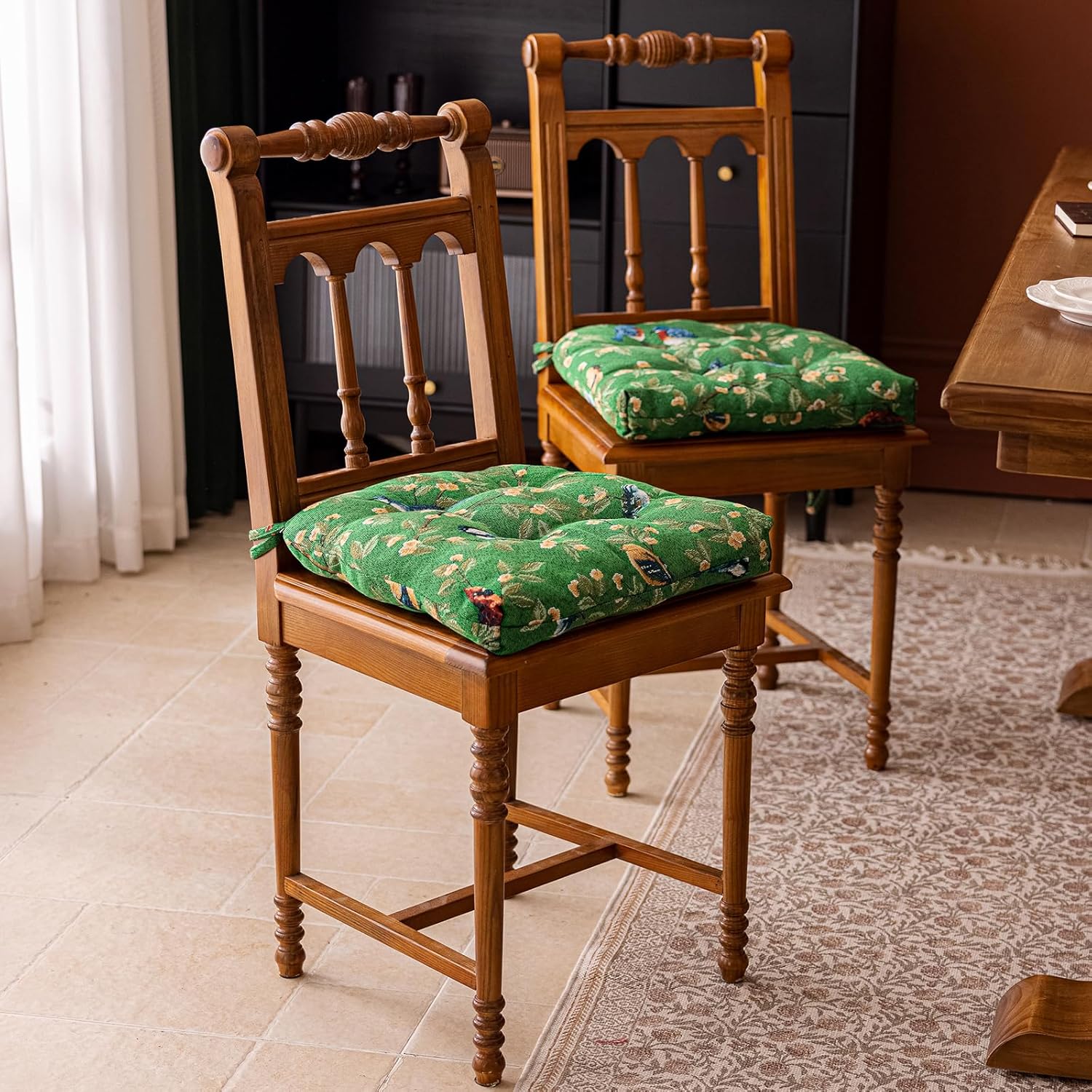 vctops Farmhouse Bird Print Chair Cushions with Ties U-Shaped Soft Comfortable Chair Pads Non Slip Seat Cushions for Indoor Dining Room and Kitchen Chairs (Green,16"x16")