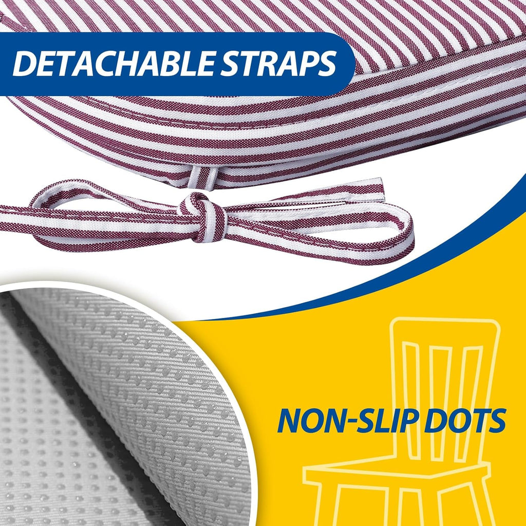 AAAAAcessories D-Shaped Chair Cushions, 2" Thick Dining Chair Pads with Ties and Removable, Machine-Washable Cover, 17" x 16", Set of 6, Pinstripe Red