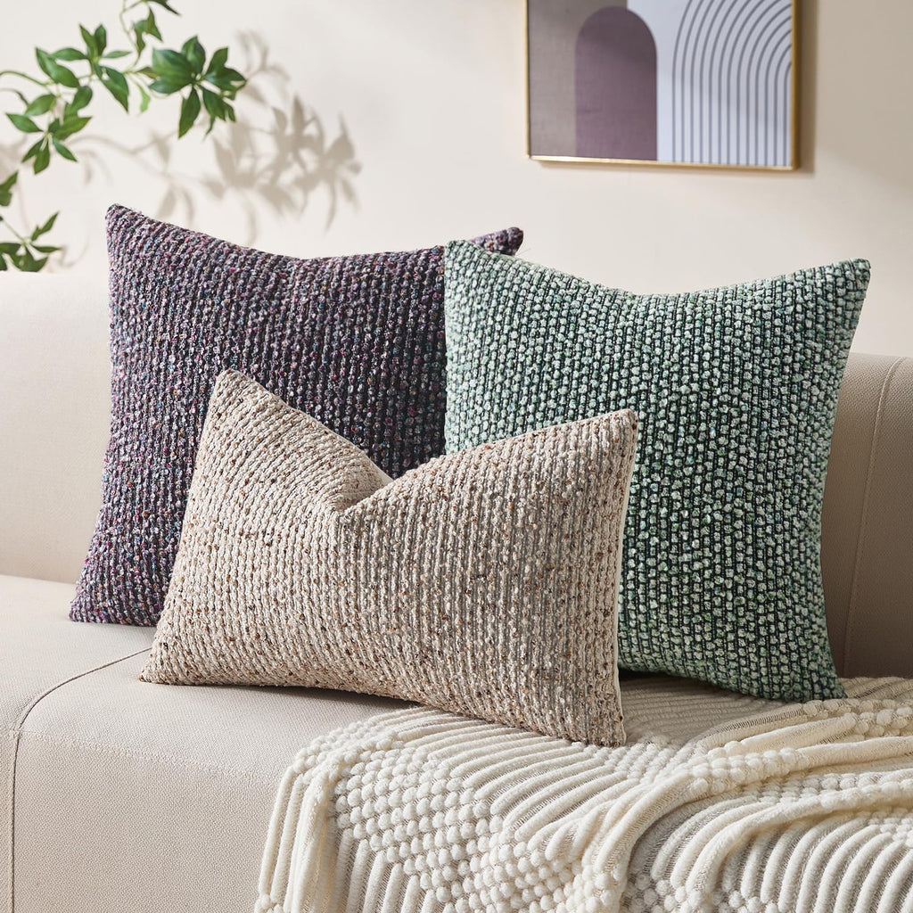 Decorative Couch Throw Pillow Covers 20x20 Set of 2 Purple Striped Soft Wool Pillow Covers Neutral Textured Boho Cushion Covers for Modern Farmhouse Sofa Bedroom Living Room Decor SY012-E20