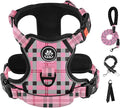 IVY&LANE No Pull Dog Harness with Leash Set, Reflective No Choke Pet Vest,Adjustable Oxford Dog Vest Harness with Easy Control Handle for Large Dogs (Checkered Pink,L)
