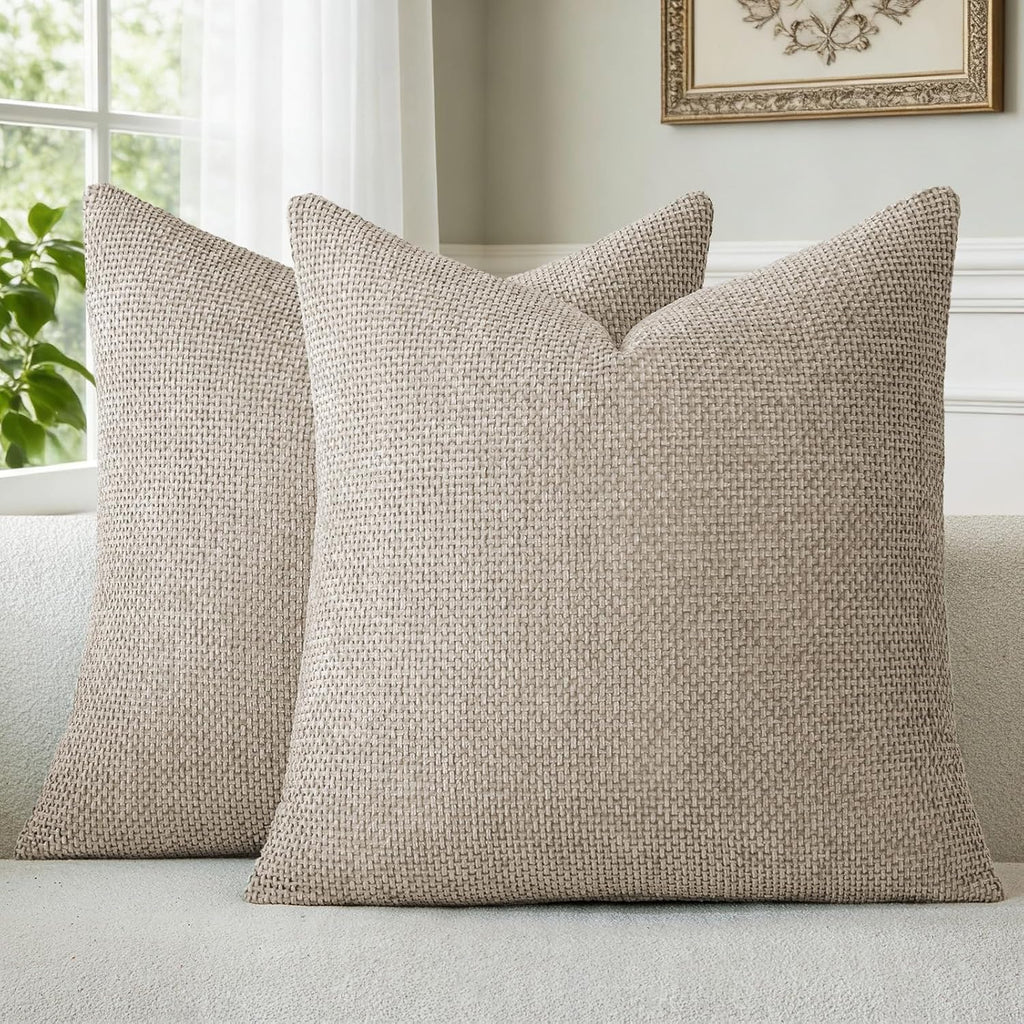 a moment Taupe Chenille Throw Pillow Covers 16x16 Inch Pack of 2 Modern Decorative Throw Pillow Covers Farmhouse Cross Covers Home Decor for Sofa Bedroom Living Room