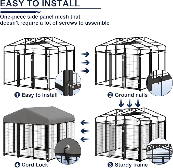 6X6FT Dog Kennel Outside Dog Kennel Outdoor with Feeding, Heavy Duty Outdoor Dog Crate Durable Dog Cage with Roof & Double Lock