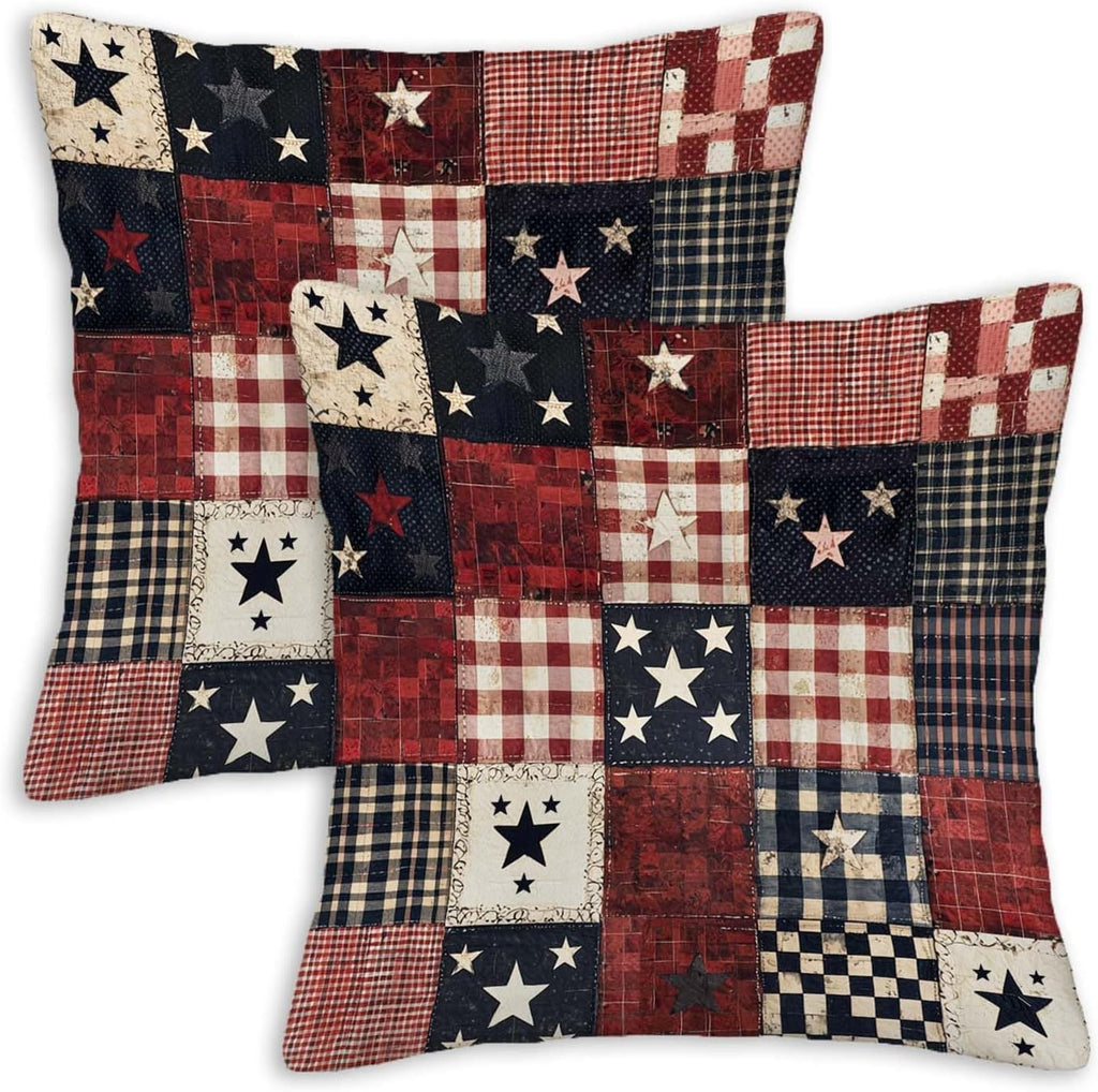 Throw Pillow Covers 20x20 Set of 2, Flag Patchwork Cushion Covers, Decorative Square Pillowcases for Couch, Bedroom, Living Room