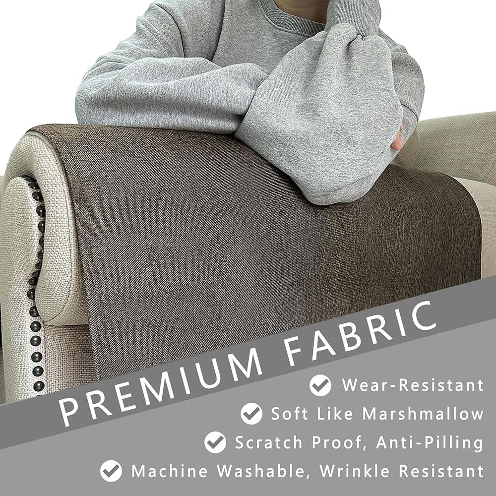 Couch Arm Covers, Anti-Slip Sofa Armrest Cover for Recliner, 2pc Washable Sofa Arm Covers, Dogs Cats Pet Scratch Proof Couch Arm Protectors, Coffee, 20x24inch