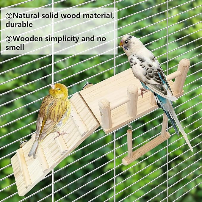 Hamiledyi 13Pcs Parrot Swing Chew Toys Bird Perches Platform with Climbing Ladder Hanging Cage Accessories for Parakeet, Conure, Finch, Lovebirds, Budgie, Canary Standing