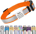 GoTags Reflective Personalized Dog Collar with Nameplate, Adjustable Dog Collar with Custom Engraved Steel Slide On Pet ID Tag, Silent, No Noise Dog Tag for Large Medium or Small (Orange, Large)