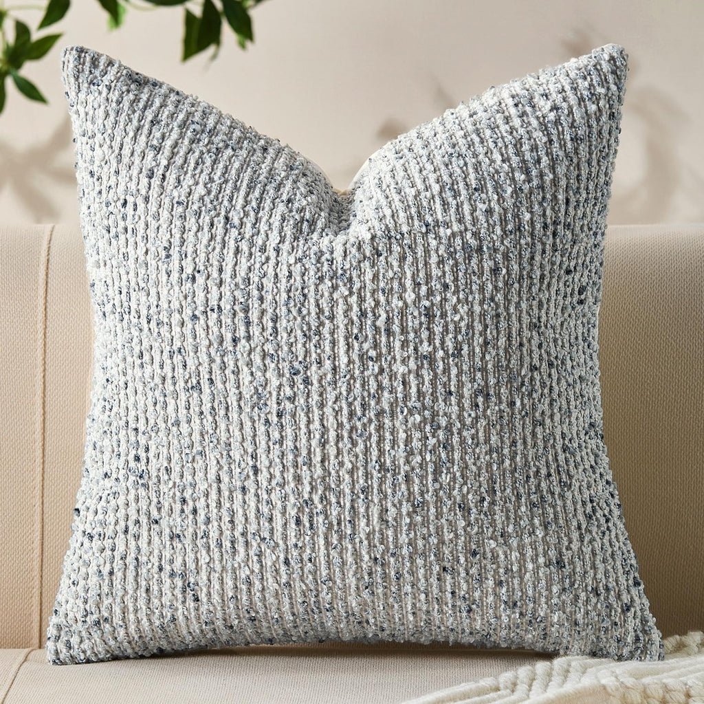 Decorative Couch Throw Pillow Covers 26x26 Blue Striped Soft Wool Pillow Covers Neutral Textured Boho Cushion Covers for Modern Farmhouse Sofa Bedroom Living Room Decor SY011-C26