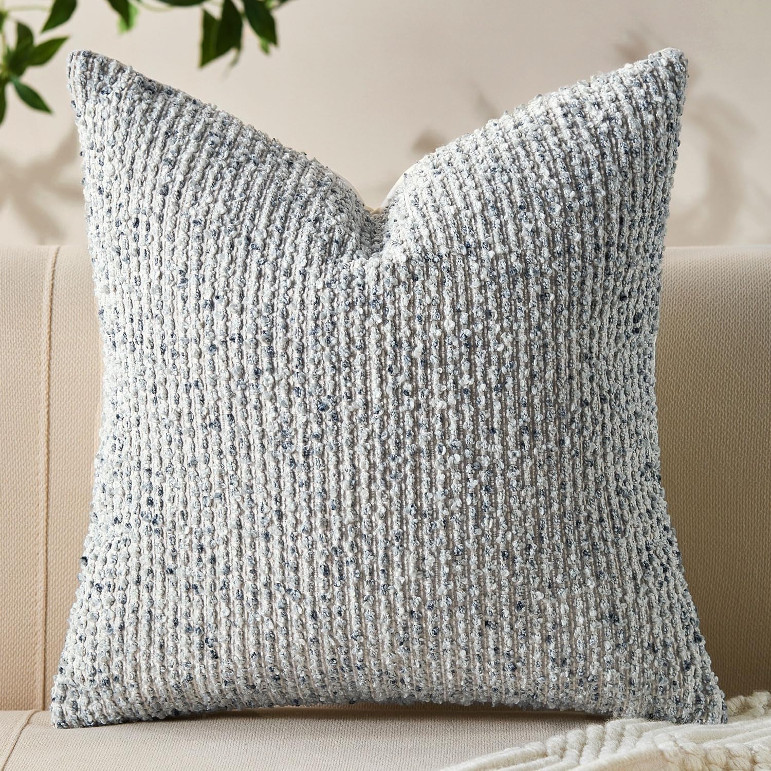 Decorative Couch Throw Pillow Covers 26x26 Blue Striped Soft Wool Pillow Covers Neutral Textured Boho Cushion Covers for Modern Farmhouse Sofa Bedroom Living Room Decor SY011-C26