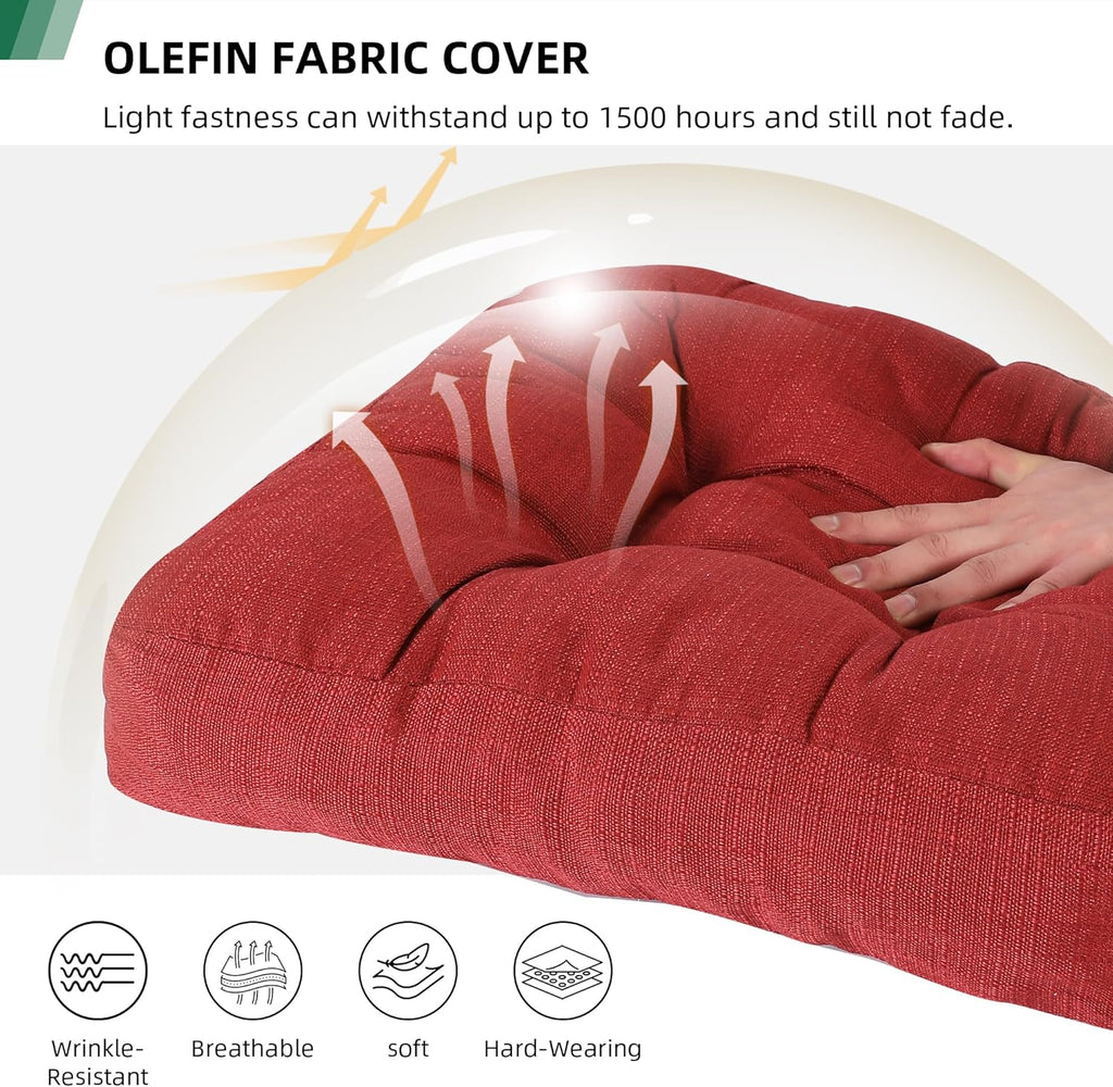 RACE LEAF 19" x 19" Patio Chair Cushions Red - Outdoor/Indoor Tufted Memory Foam Chair Pads Set of 2, Water-Resistant Olefin Chair Seat Cushion Non-Slip Backing