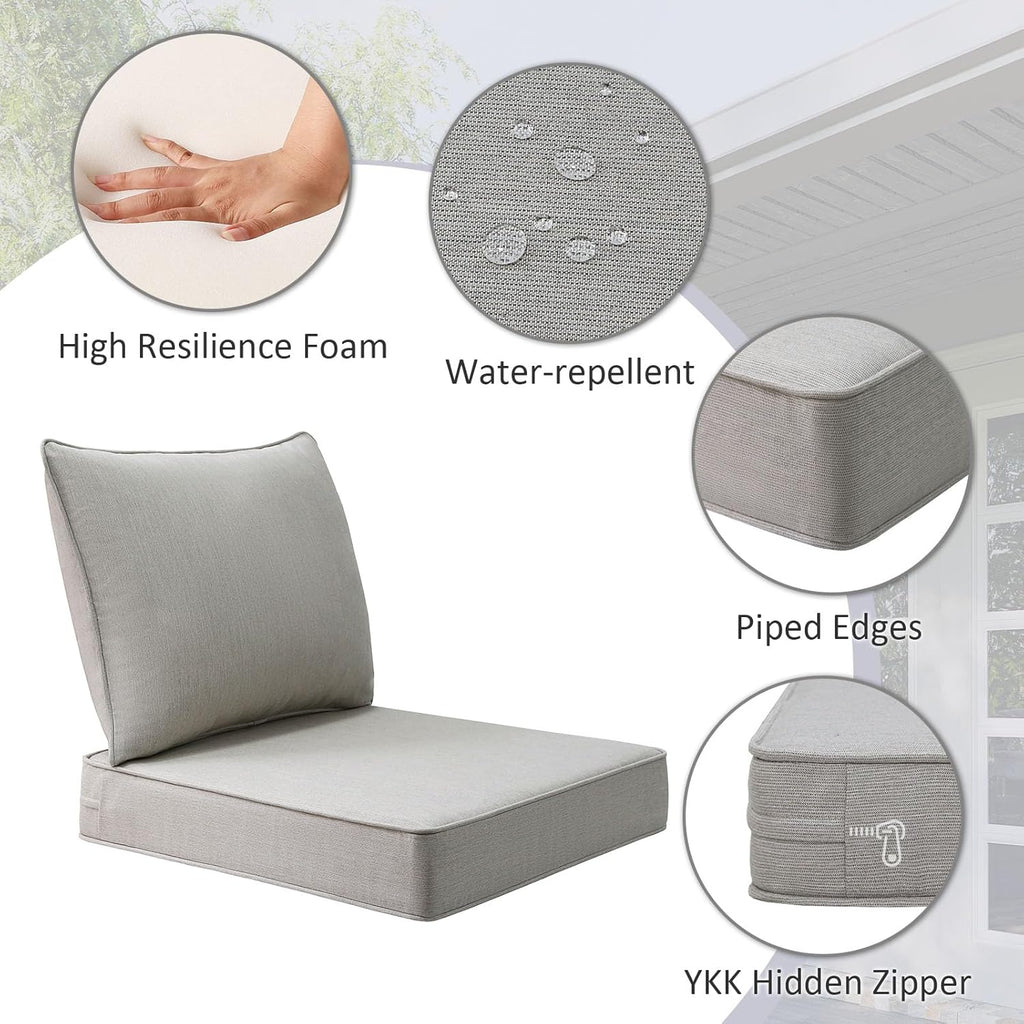 Sunbrella Outdoor Chair Cushions Set, 22" x 22", Set of 2, Water-Repellent, Fade Resistant, Deep Seat Bottom and Back Cushion for Backyard, Couch, Sofa and Patio Furniture, Specrtum Pebble