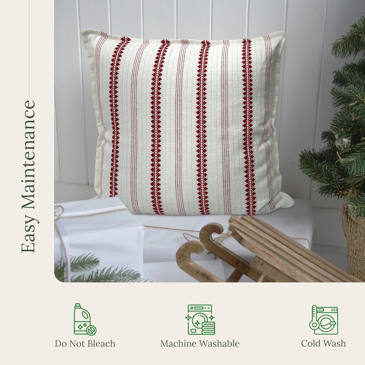 SanVia Winterberry Premium Cotton Throw Pillow Covers,20x20 inch,Red White Shimmer Stripe,Luxury Holiday Themed Handwoven Couch Pillow Covers,Hidden Zipper,Home Décor Cushion Cover,Insert Not Included