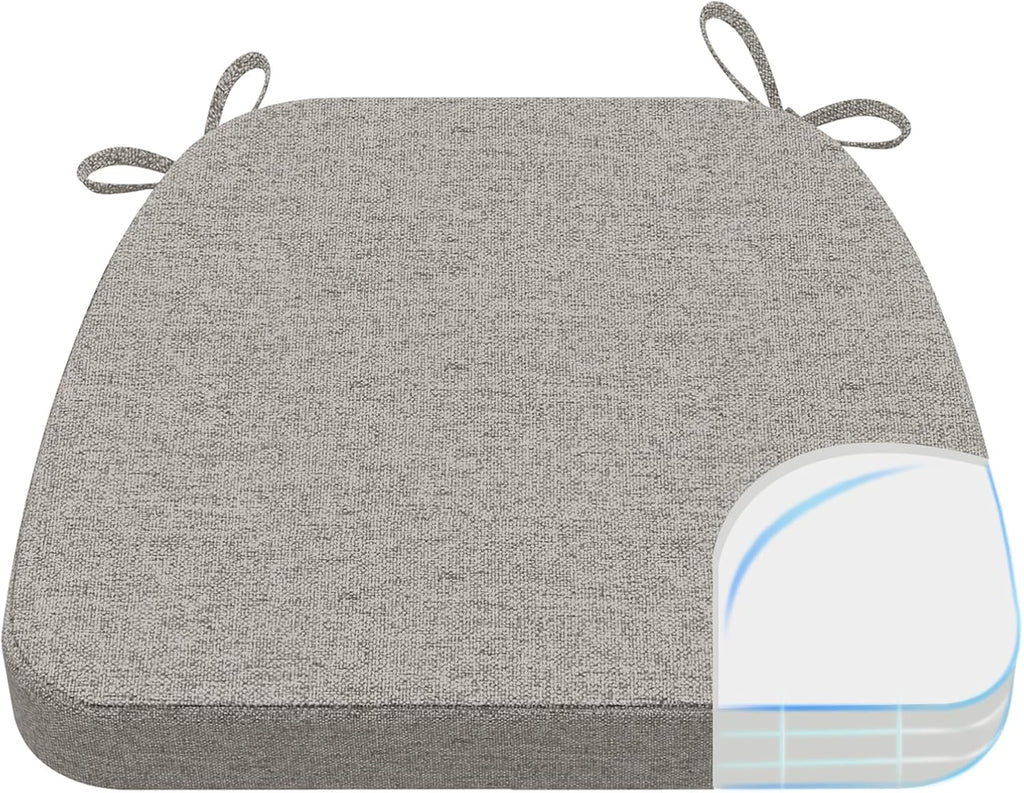 AAAAAcessories D-Shaped Chair Cushions, 2" Thick Dining Chair Pads with Ties and Removable, Machine-Washable Cover, 17" x 16", Khaki Gray