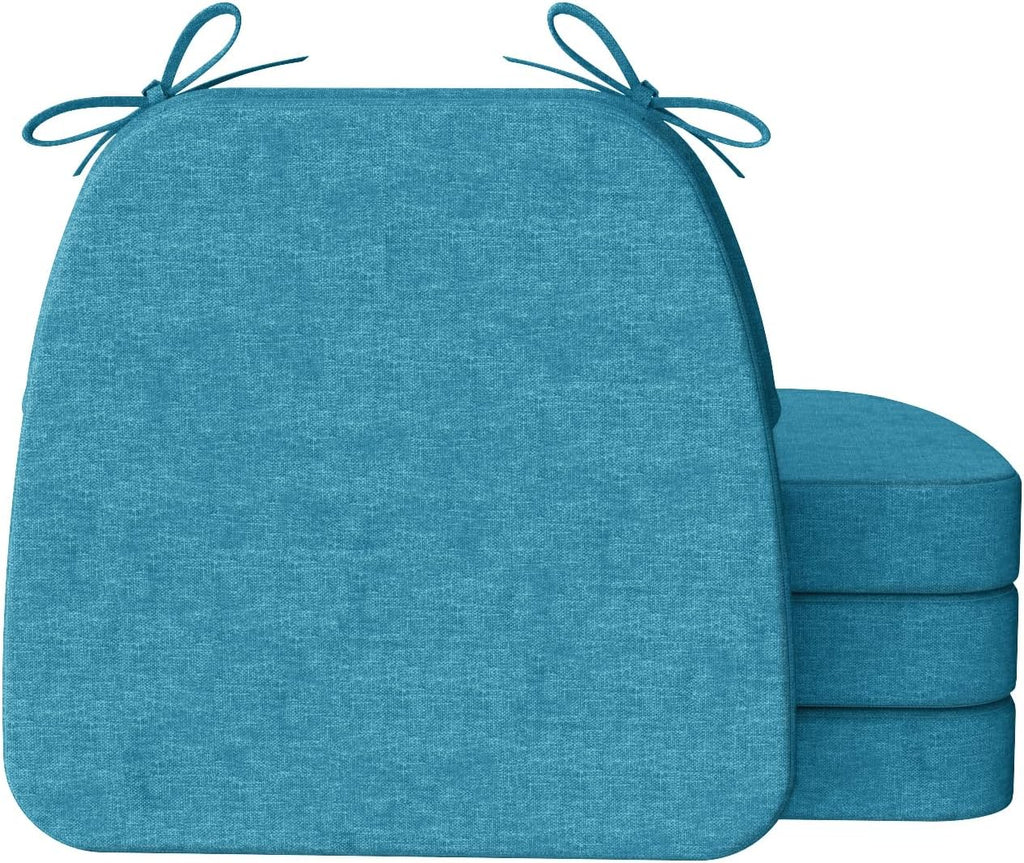 AAAAAcessories D-Shaped Chair Cushions, 2" Thick Dining Chair Pads with Ties and Removable, Machine-Washable Cover, 17" x 16", Set of 4, Teal