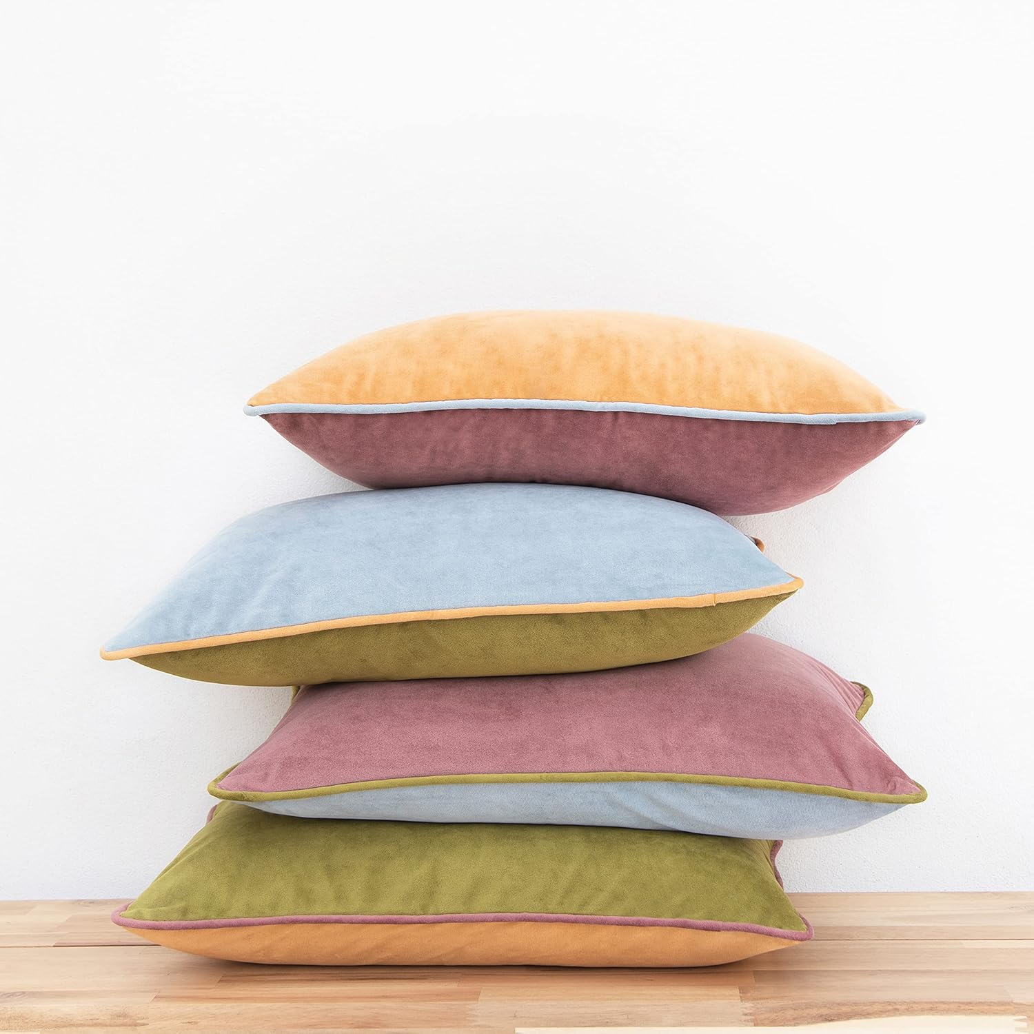 MONDAY MOOSE Decorative Throw Pillow Covers Cushion Cases, Set of 4 Soft Velvet Modern Double-Sided Designs, Mix and Match for Home Decor, Pillow Inserts Not Included (12x20 inch, Purple/Green)