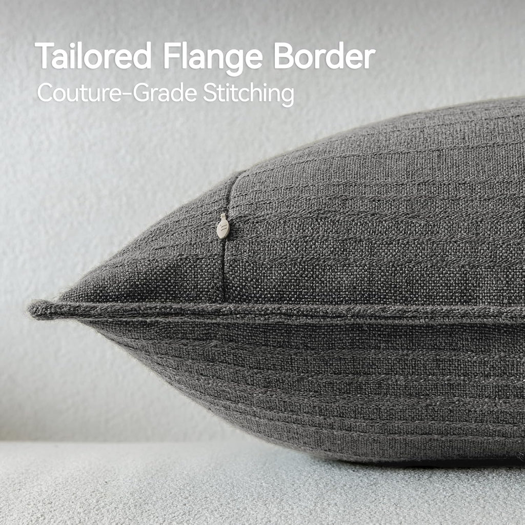 a moment Linen Pillow Covers Set of 2,Boho Farmhouse Throw Pillowcases Neutral Textured Decorative Covers for Couch Sofa,Soft Linen Blend Accent Case Cushion Living Room Home Decor 20"x12"Rustic Gray