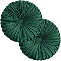 2 Pcs Round Throw Pillows Decorative Pumpkin Velvet Boho Pleated Bed Pillows Back Support for Couch Chair Dorm Car 14.96'' (Emerald)