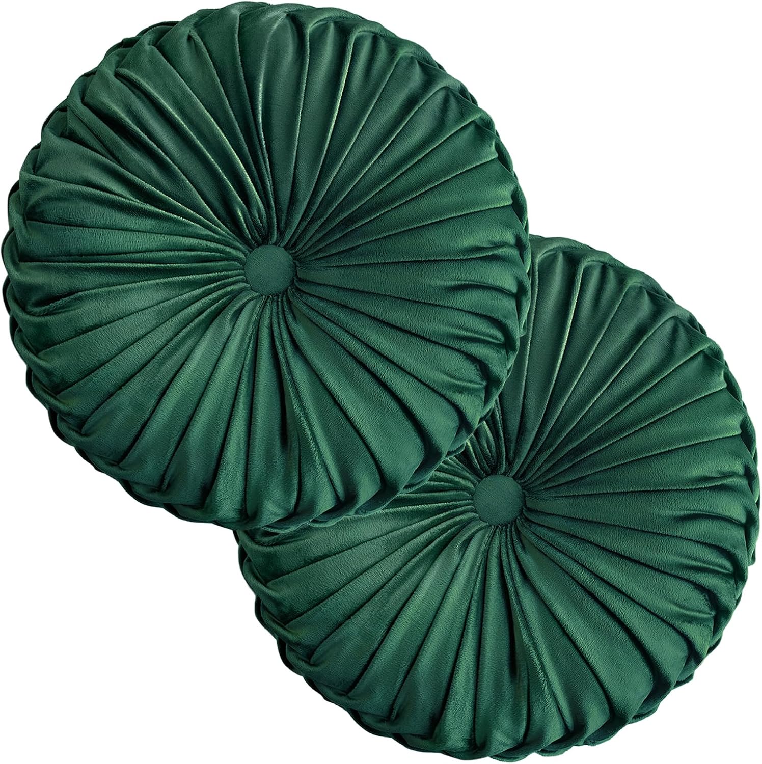 2 Pcs Round Throw Pillows Decorative Pumpkin Velvet Boho Pleated Bed Pillows Back Support for Couch Chair Dorm Car 14.96'' (Emerald)