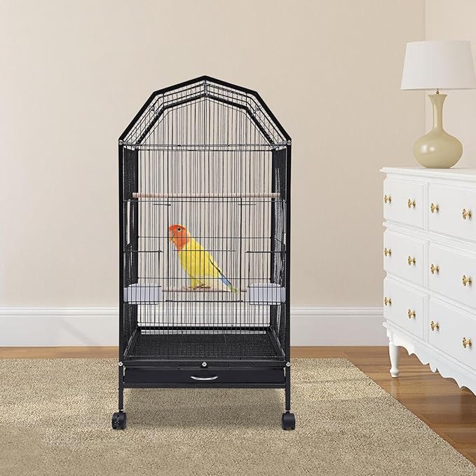 Large Bird Cage, Movable Pet Bird Flight Cages with 5 Doors, Bird Aviary Indoor with Stand 17.9 * 17.9 * 39.9", Fit for a Canary, Finch, Cockatiels, Conures, Parrot, Lovebirds