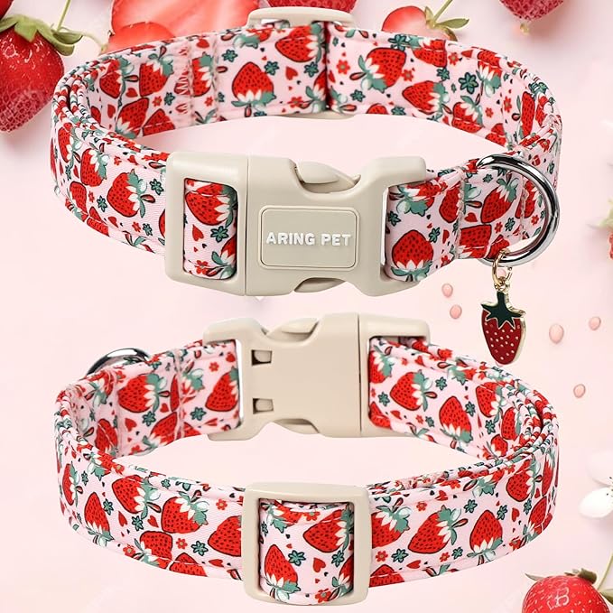 ARING PET Strawberry Dog Collar, Cute Summer Pink Pet Collars with Quick Release Buckle for Puppy Small Medium Large Boy Girl Dogs-XS