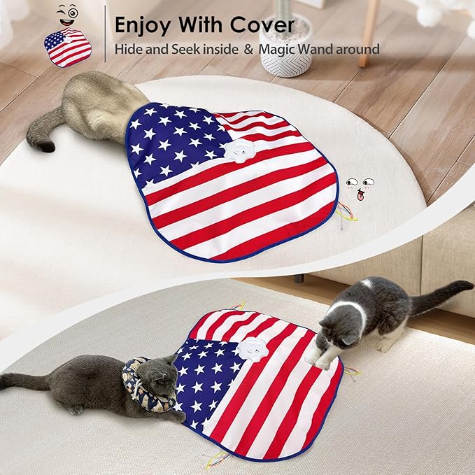 ORSDA Interactive Cat Toys for Indoor, 4 in 1 Automatic Cat Toy for Kitten, Rechargeable Smart Teaser Toys, Moving Ambush Feather, 8 Holes Mice Whack-A-Mole, Hide The Seek