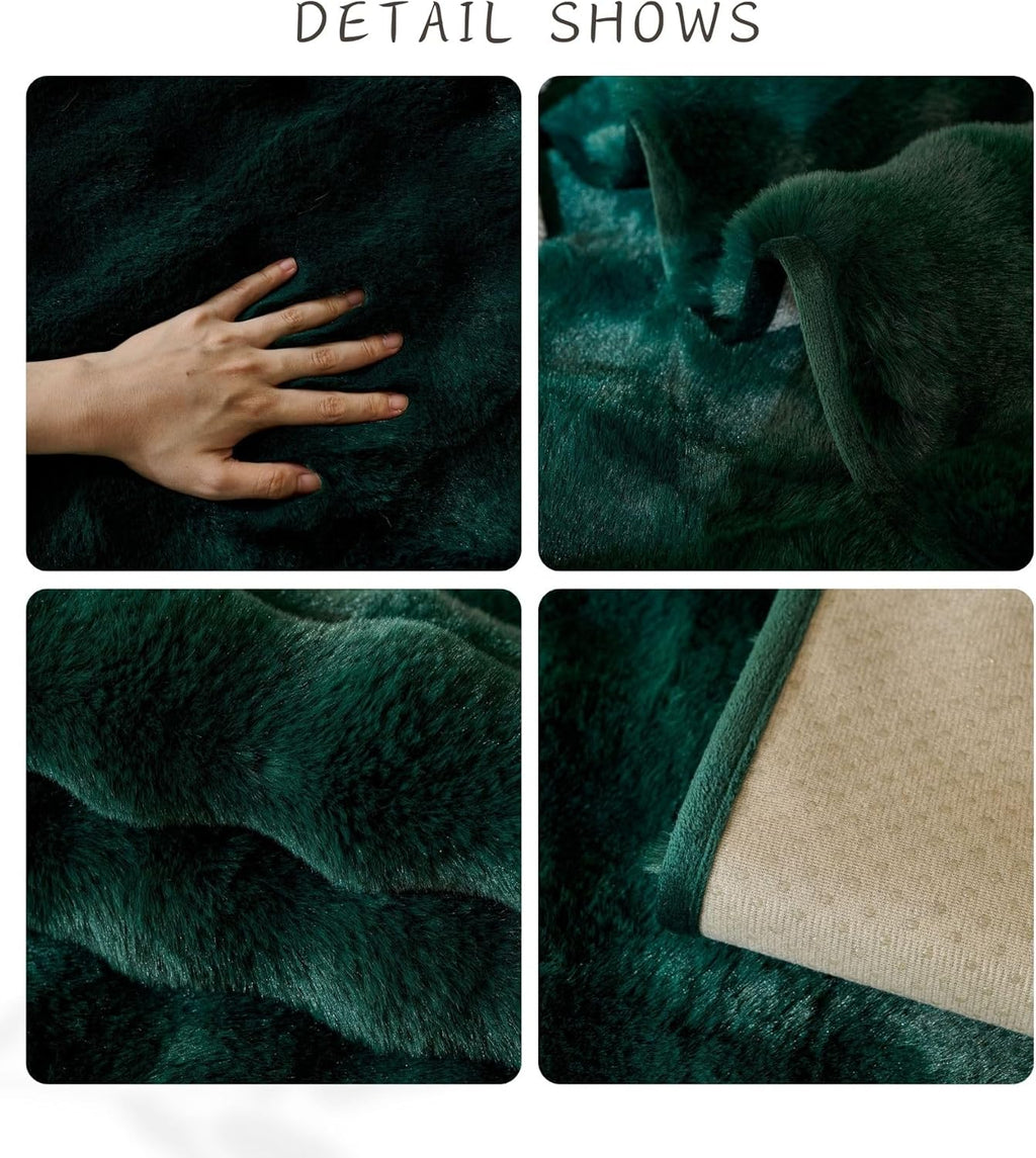 Christmas Faux Fur Couch Cover Fuzzy Soft Plush Thick Bubble Sofa Cover Luxury Sectional Couch Covers Luxury Anti-Slip Sofa Slipcover Washable Furniture Protector (Dark Green,36"x63")