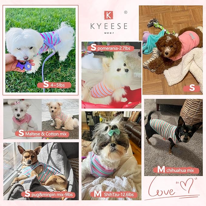 KYEESE 2Pack Dog Shirts Striped for Small Dogs Soft Stretchy Dog T-Shirts Lightweight Tank Top Sleeveless Vest Breathable Cat Outfit, Small, Rose Red+Blue