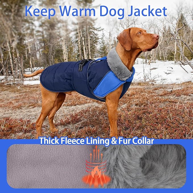 MIGOHI Snowproof Dog Coat - Thick Fleece Dog Jacket with Adjustable Collar, Keep Warm Winter Coat for Medium Dogs Cold Weather Walking Playing,Australian Shepherd,XL,DarkBlue