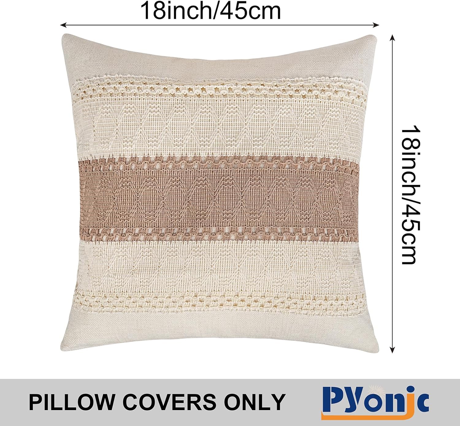 Pyonic Pack of 2 Boho Throw Pillow Covers 18x18 Inch Farmhouse Decorative Throw Pillows for Bed Sofa Living Room,Gray Modern Cushion Cover Couch Pillows Cover Home Decor
