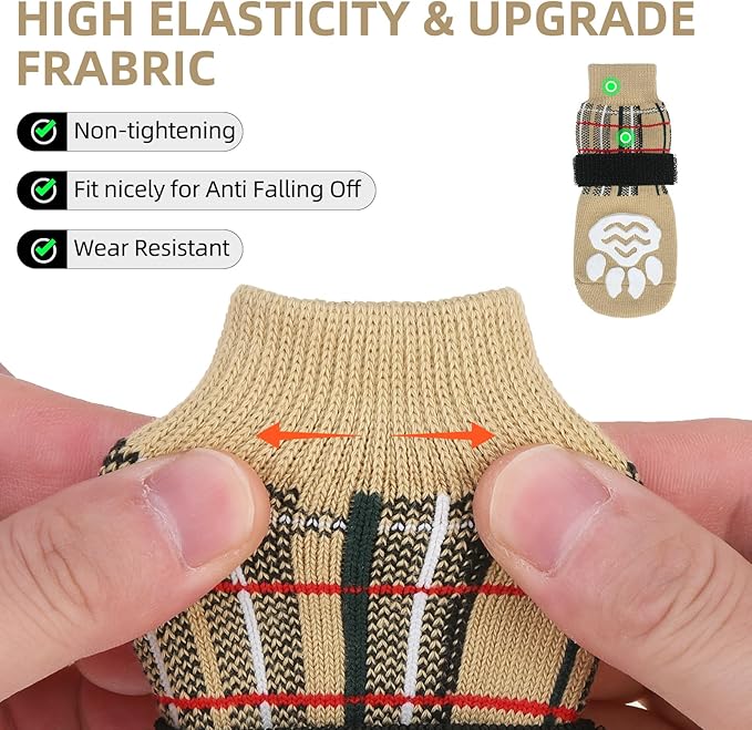 PUPTECK Anti Slip Dog Socks 2 Pairs with Double Grippers for Hardwood Floors, Shoes for Hot/Cold Pavement, Boots & Paws Protectors to Prevent Licking, Traction Booties for Senior Small Large Dogs