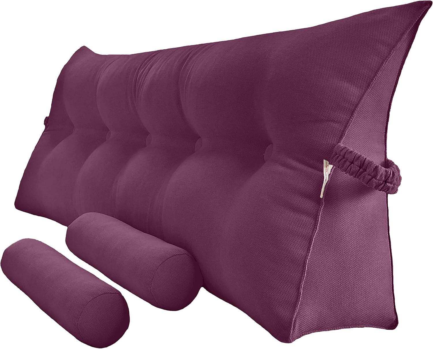 Triangular Reading Bedrest Pillow Bolster Cushion Headboard Backrest Wedge Pillow with Two Detachable Roll Pillows for Neck & Lumbar Support (Onion Purple, California King: 71x8x20 inches)