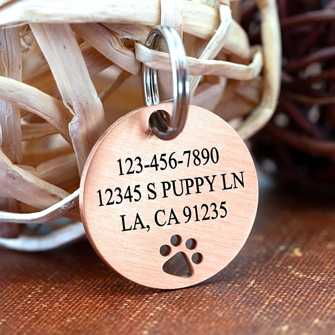 Ultra Joys Dog Tags Personalized for Pets - Hollow Paw Custom Pet ID Tag - Engraved Dog Tag for Small, Large Dogs - Small Round in Rose