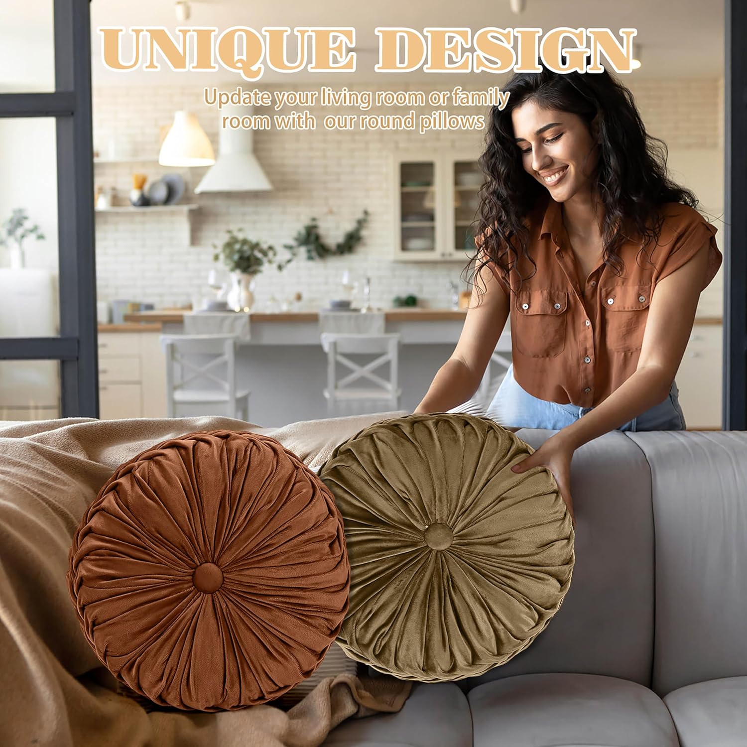 Yerliker 6 Pcs Floor Pillow Cushions 15inch Round Velvet Throw Pillows Colorful Flexible Cushions Alternative Pillows for Couch Chair Living Room Bedroom Home Office Decor(Fall Color)