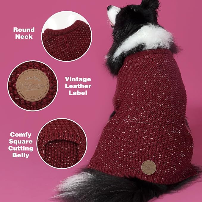 KYEESE Dog Sweater with Leash Hole for Small Dogs Male Warm Pullover with Reflective Yarn Soft Knit Pullover Boy Dog Coats Cozy Lightweight Thick Sweater Pet Indoor Outdoor Wear,Dark Red,Small