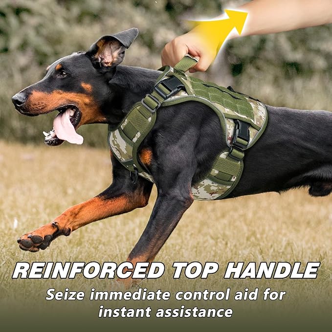 WINGOIN Tactical Dog Harness for Large Dogs, Heavy Duty No Pull Dog Harness with Handle, Adjustable Reflective Military K9 Big Pet Vest for Husky, Doberman, Walking, Hunting, Green Camo (XL)