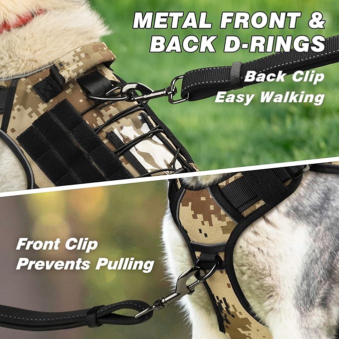 WINGOIN Tactical Dog Harness for Large Dogs, Heavy Duty No Pull Dog Harness with Handle, Adjustable Reflective Military K9 German Shepherd Big Size Dog Vest for Walking, Hunting, Camo (L)