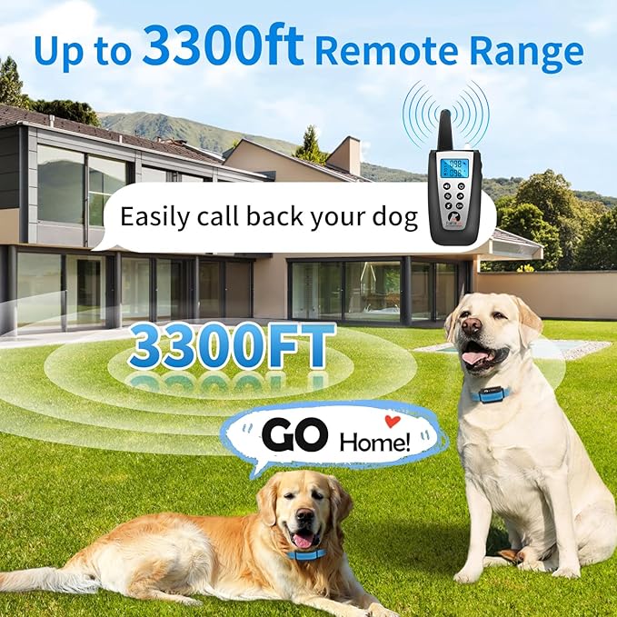PaiPaitek Dog Bark Collar with Remote 3300ft Range - Automatic Bark Activated Shock Collar for Small Medium Large Dog with 5 Adjustable Sensitivity & Waterproof